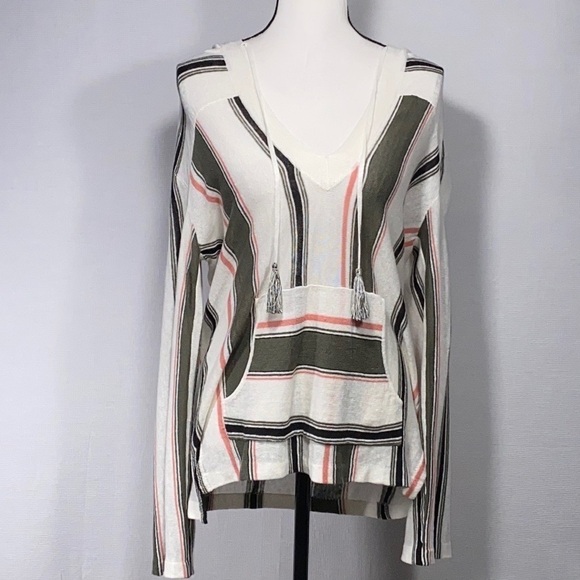 360 Sweater Bodhi Baja Striped linen Hoodie in White & Army women’s XS - Picture 4 of 11